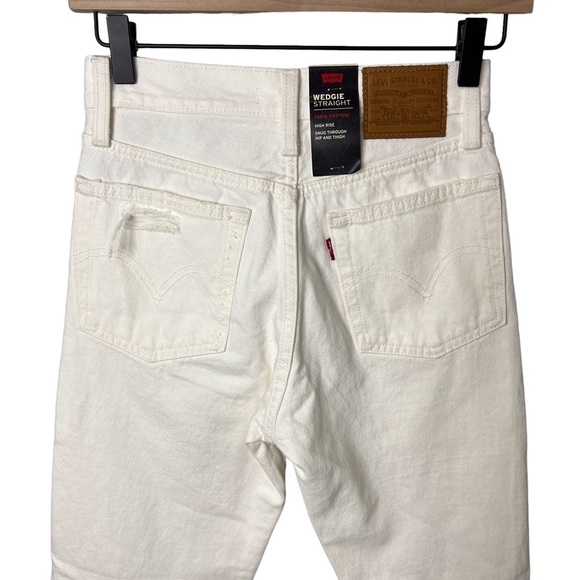 Levi’s Wedgie Straight Jeans Cloud Bank Size 24 Ankle Raw Hem High Waist - Picture 6 of 8